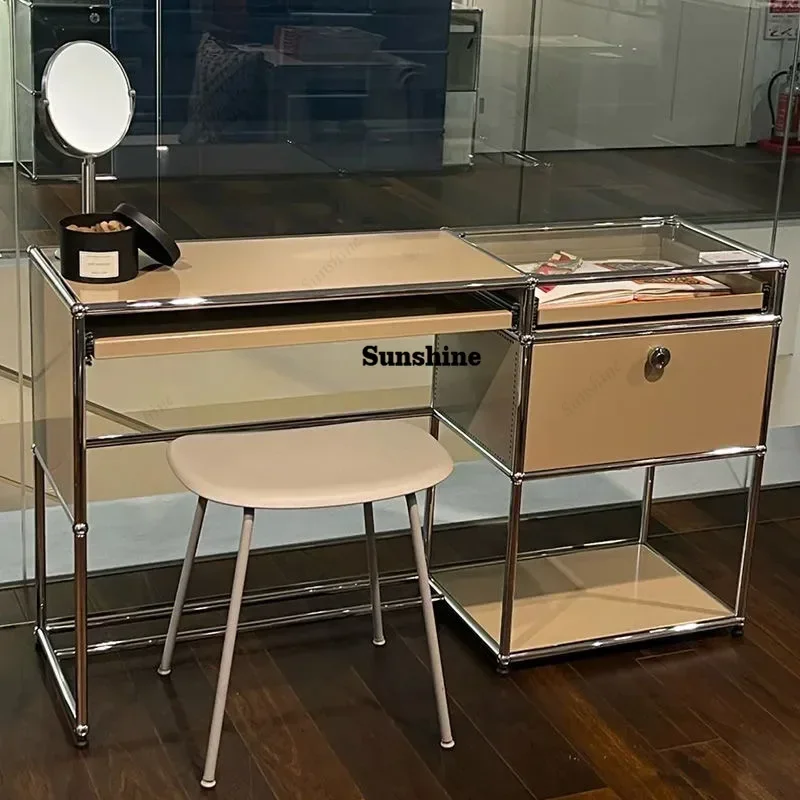 Module Cabinet Computer DeskMobile Internet Celebrity Study Office Stainless Steel Soild Wood Combination Module Laptop Desk