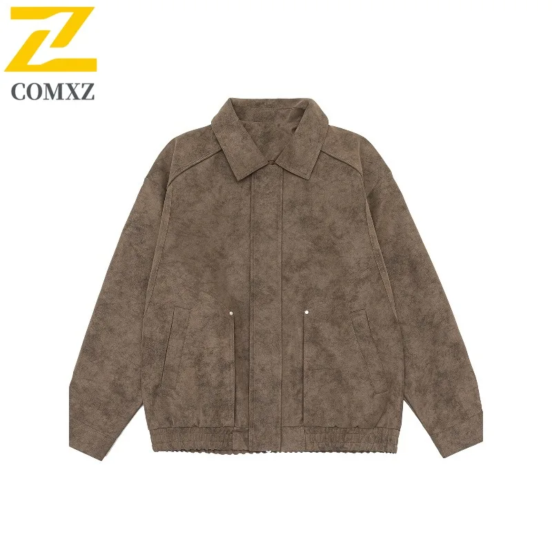 

COMXZ Autumn Winter New Turn Down Collar Jacket Coat Men Japanese Vintage Loose Trend Leather Casual Versatile Price Control 199