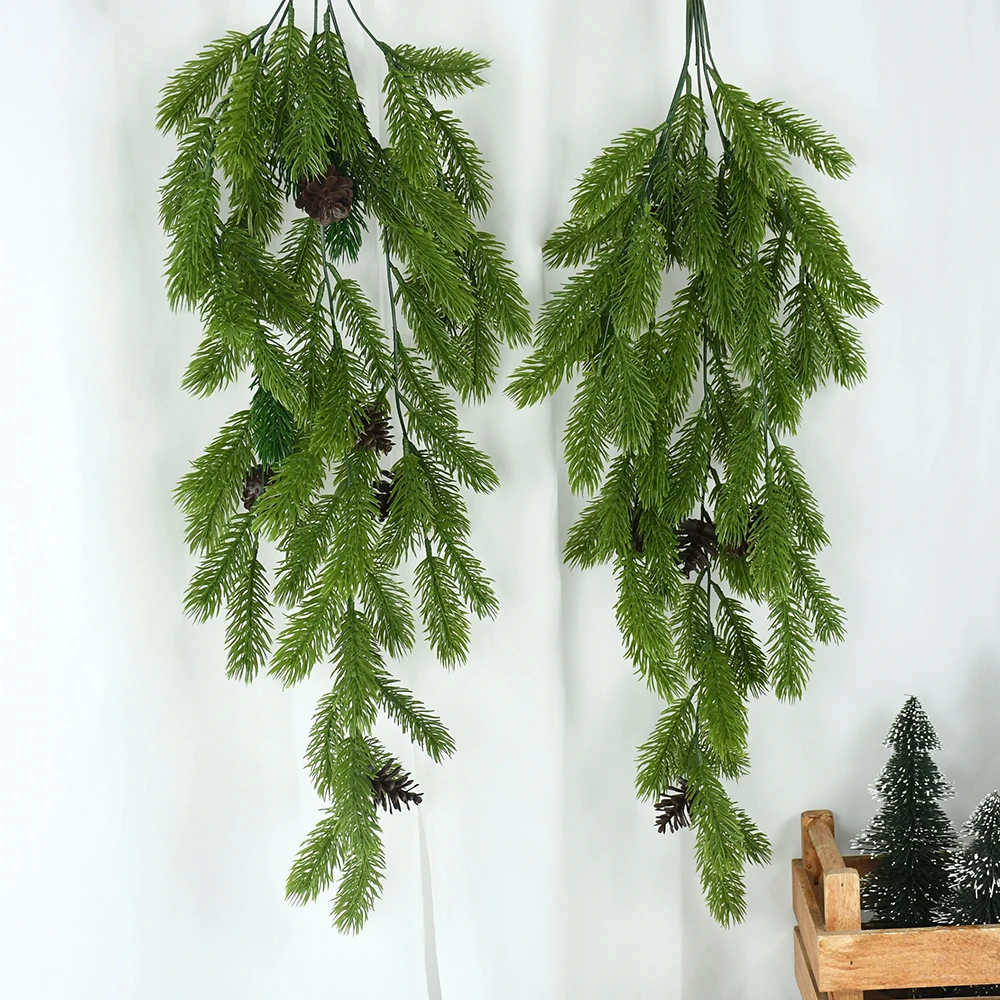 80cm Simulation Pine Branch With Pine Cone Christmas Artificial Green Plant Garland Rattan Hanging Ornaments Xmas Party Decor