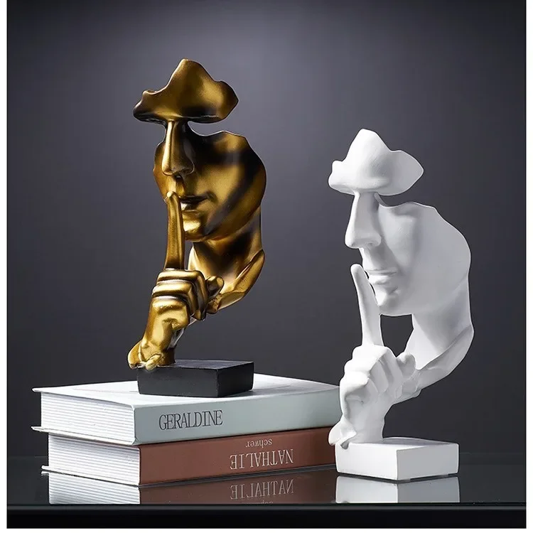 27cm Abstract Silence Is Golden Figurine Resin Hand Face Silent Men Statue Sculpture Living Room Home Office Decoration