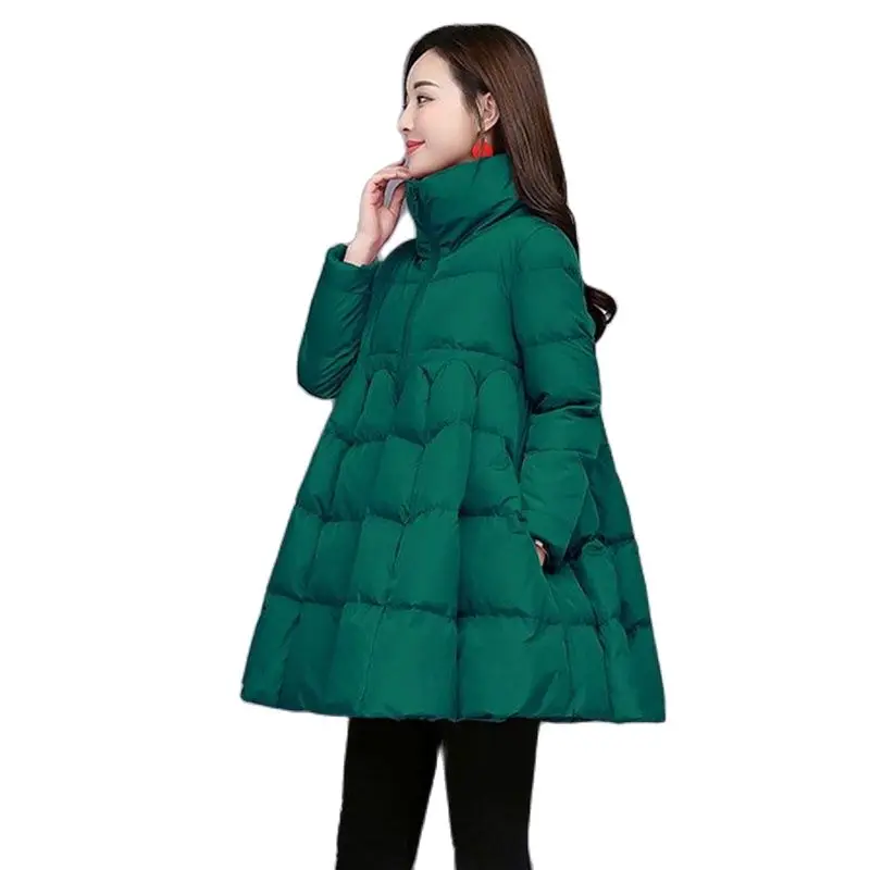 Winter Coats Women A-line Shape Cotton-padded Jacket Quilted Down Coats Ladies Stand-up Collar Parka Thicken Warm Outerwear