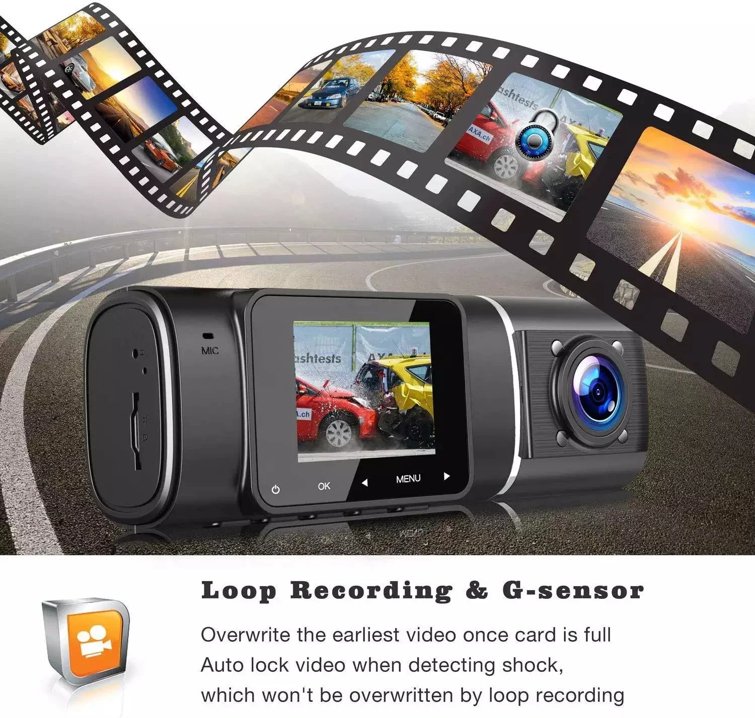 Car Dual Dash Cam Front and Inside 1080P with G-Sensor WDR Night Vision Waterproof Features view 5