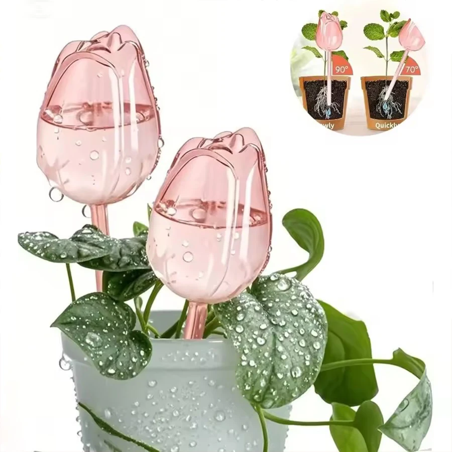 Transparent Thick PET Tulip Shaped Self Watering Spike Slow Release Irrigator for Indoor Potted Plants Balcony Home Garden