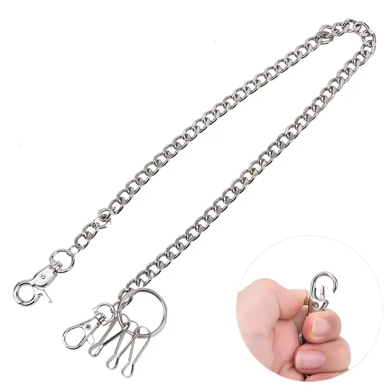 1PCS Rock Punk Trousers Hipster Pant Jean Keychain Long Metal Wallet Belt Chain Black Ring Clip Keyring Men's Hip Hop Jewelry