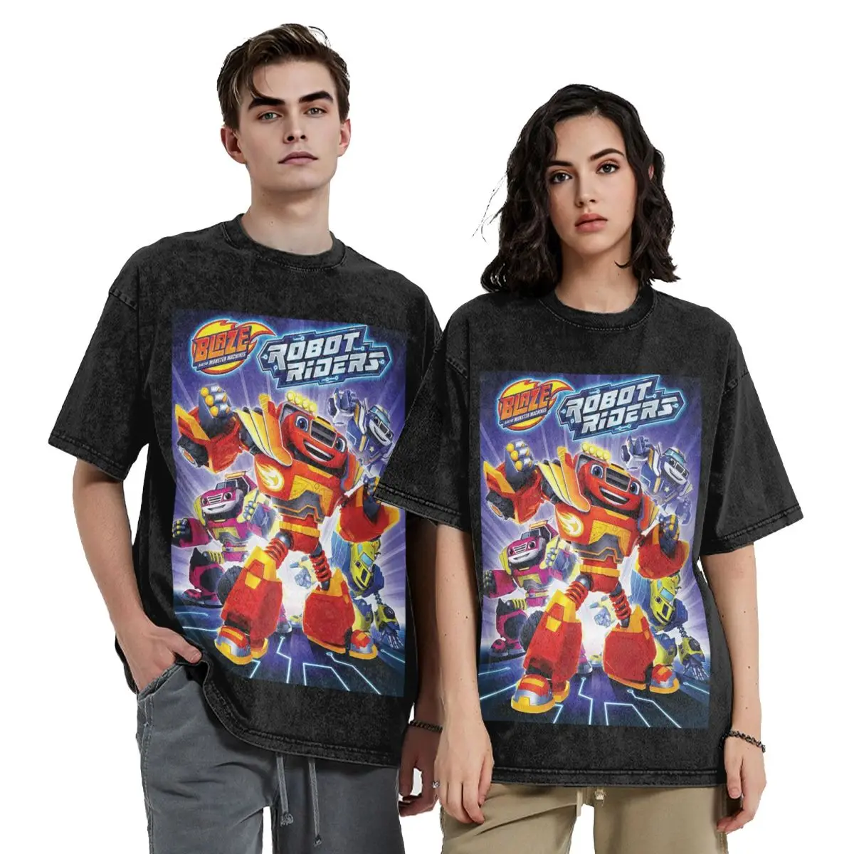 Blaze And The Monster Machines Hip Hop Short Sleeve T-Shirts Washed Tops Tees Streetwear T Shirt Vintage for Men woman