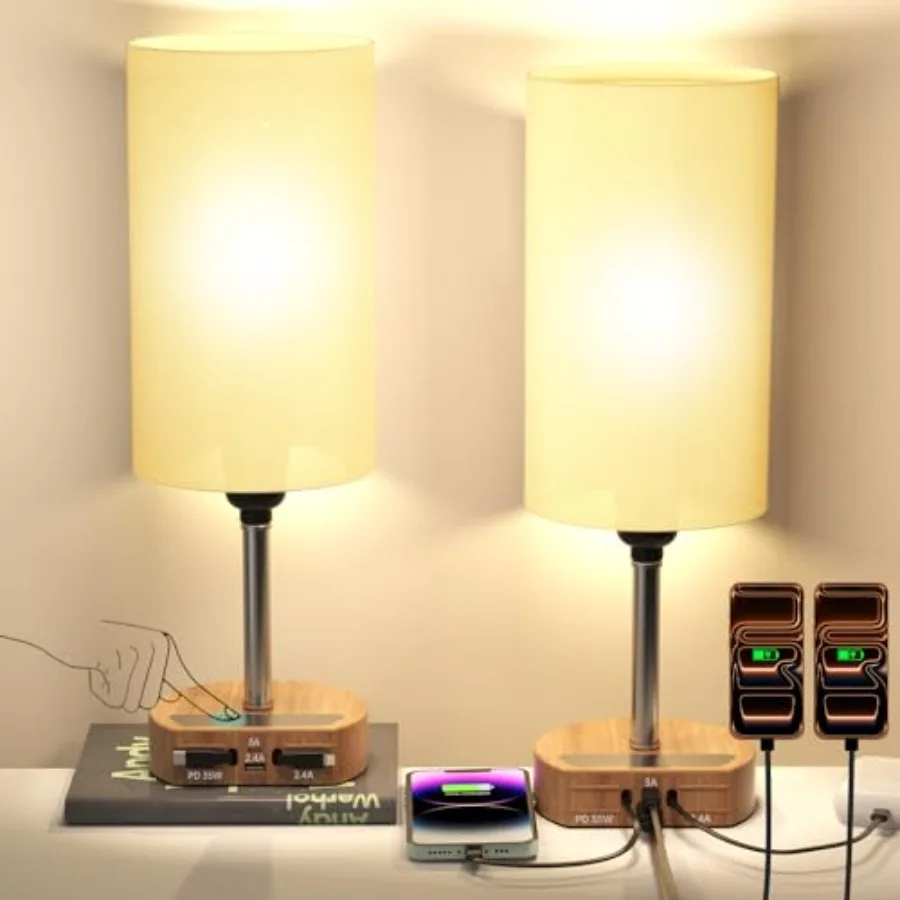 

Прикроватная лампа с зарядной станцией 74 Вт, 2 выдвижных кабеля по 1,2 м и 2 USB-порта, 3-режимная сенсорная лампа с регулировкой яркости для прикроватной тумбочки