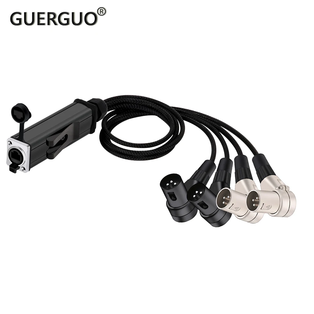 4 Channel 3-Pin XLR Snake Cable to Ethercon Braid Cable with Cat5 Network Snake Receiver,RJ45 Female to 4 Right Angle XLR Cable