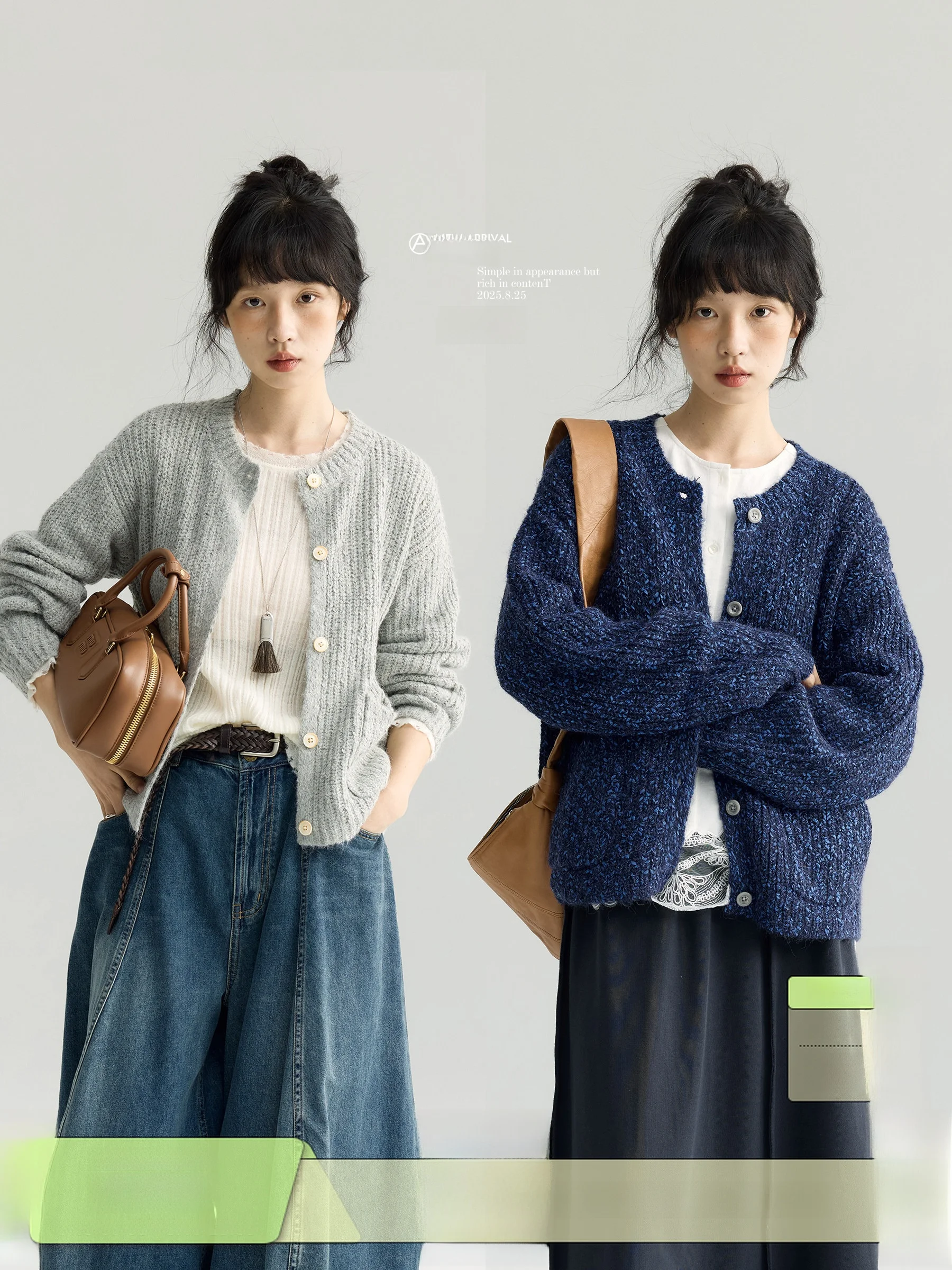 

Autumn Le Whisper Knitted Cardigan round Ne Wool Alpaca Fiber Texture Soft Loose Fit Ladies Vintage Sle Long Sve Swe...