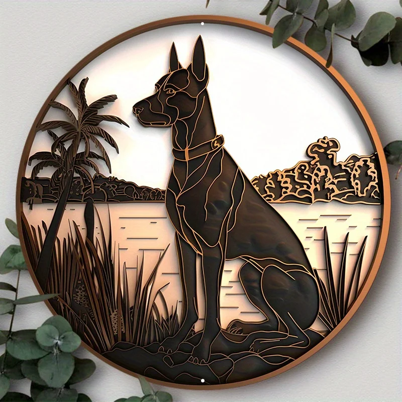 Aluminum Metal Sign 2D Flat Circular Wreath Logo, Tavern Club Home Scene Decoration, Gift for Dog Lovers, Decorative Wall Poster