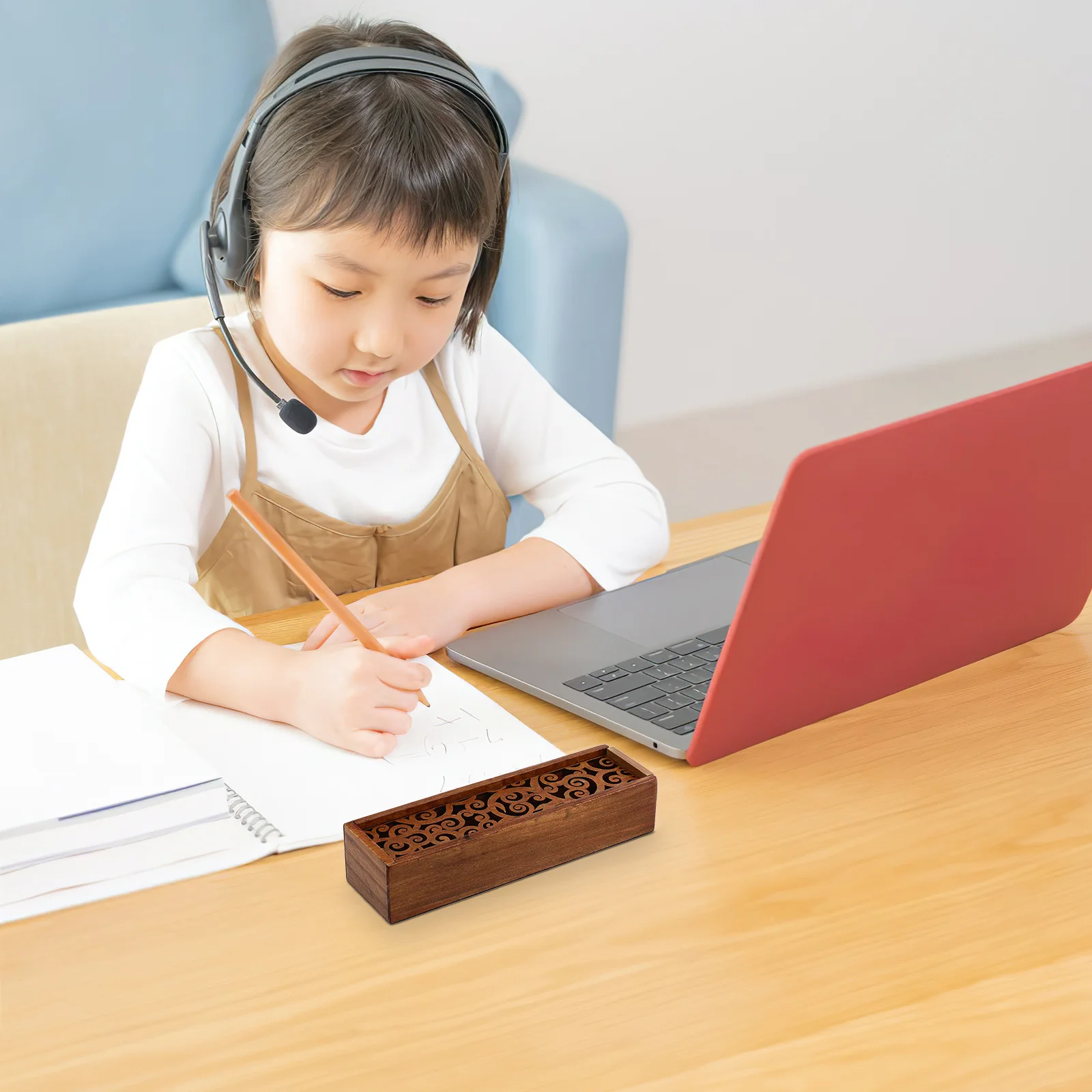 مقلمة خشبية منظم فستان من الدانتيل تصميم صندوق تخزين مكتبي لأقلام القرطاسية علامات لوازم فنية حرفية