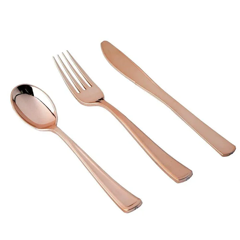 Rose Gold Party Tableware Kit Table Cloth Knife Fork Spoon Paper Cup Plate Straws Baby Shower Wedding Birthday Party Decorations view 4