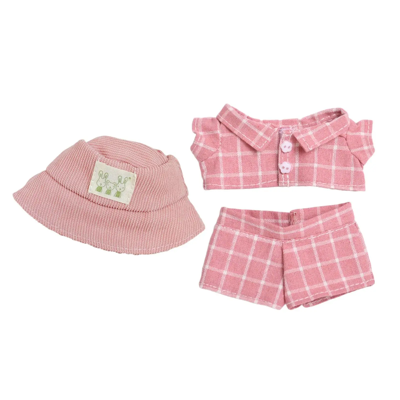 

Doll Clothes Set,Doll Dress up,Pink Plaid Suit,Hat Accessories,Photo Props,Cute DIY Fashion Doll Outfits for 17cm Plush Dolls