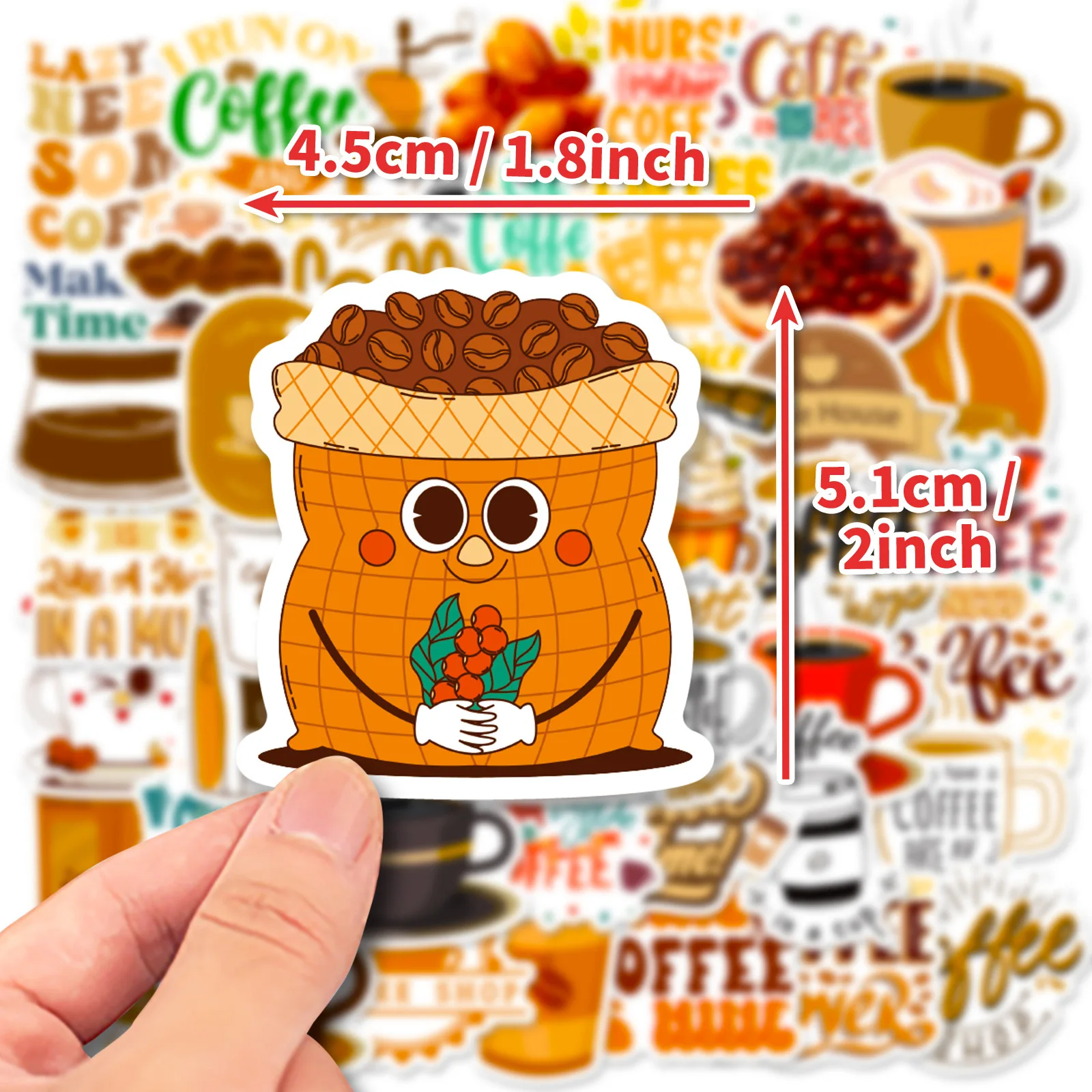 Coffee Stickers 50 Pcs Cool and Fun Coffee Sticker Pack Waterproof Vinyl Stickers Decals for Hydro Flask Water Bottles Laptop