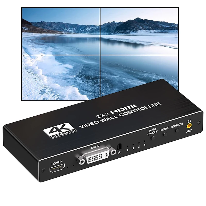 

Контроллер видеостены HD 2x2 4K 1080P DVI Процессор видеостены 1X2 1X4 1X3 2X1 3x1 4X1 Разъем процессора с несколькими видеоэкранами