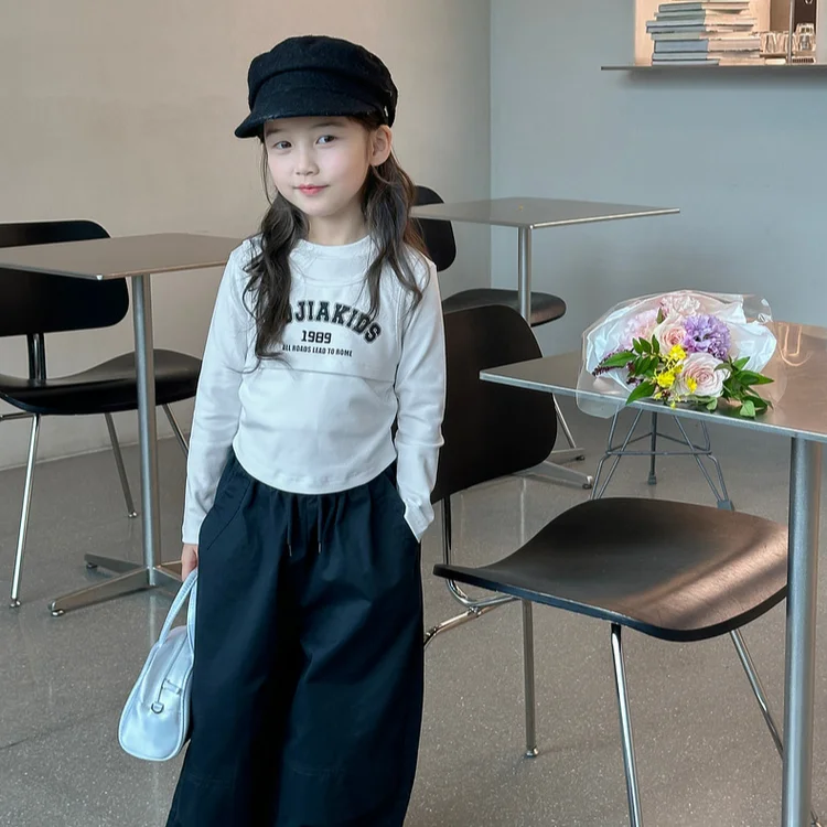 Girls Top 2024 Autumn New Childrens Wear Korean Style Baby Girl Fashion Long-sleeved T-shirt Fake Two Shirts Casual Simple Daily image 2