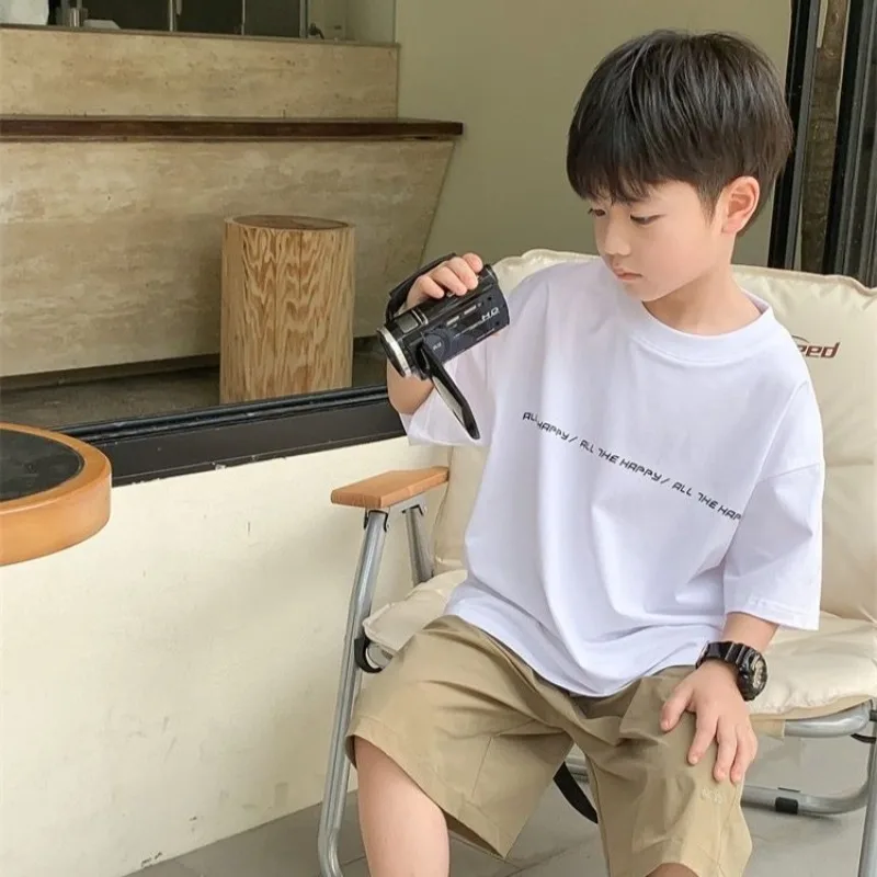 2026 New Boys' Summer 100% Cotton T-Shirt Loose Fit Short Sleeve Baby Top for Kids Stylish Trendy Kids' Clothing​