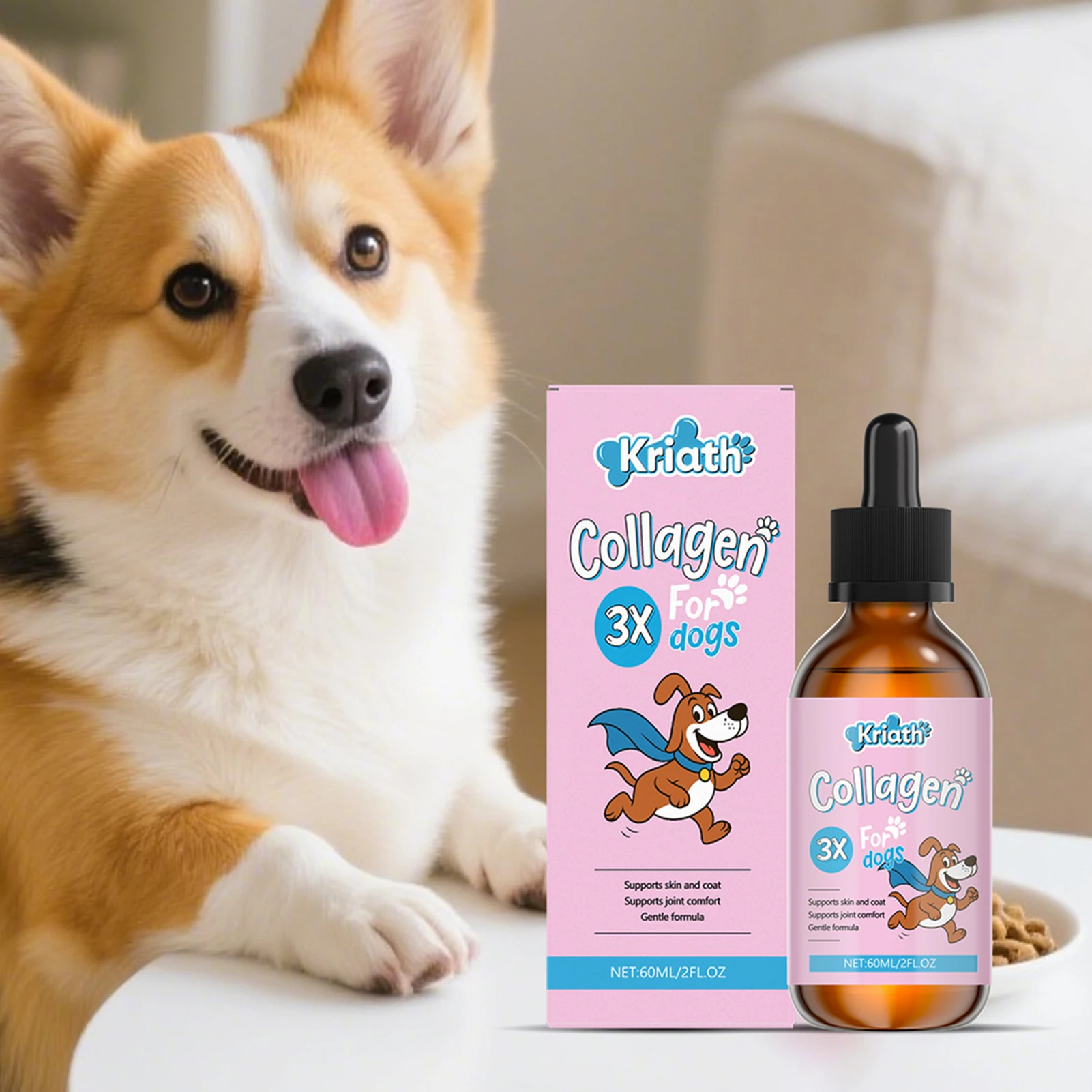 60ml Liquid Collagen Supplement Drops For Dog Hip Joint Support Skin Coat Health Itch Relief In One Daily Supplement