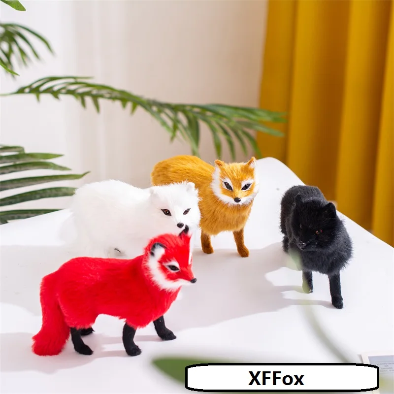 Милая маленькая пластиковая и меховая модель лисы, украшение ручной работы, подарок, около 16x14 см a2909