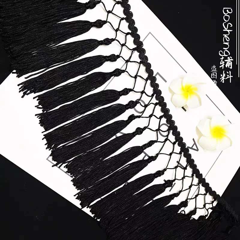 15cm Wide Black, White, Red, Net Braided Tassle Dropper Polyester Chainette Fringe, By 1 Yard