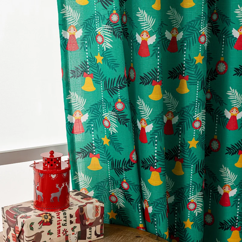 Christmas Decoration Scene Setup, European Style Christmas Snowman, Angel Print Curtains