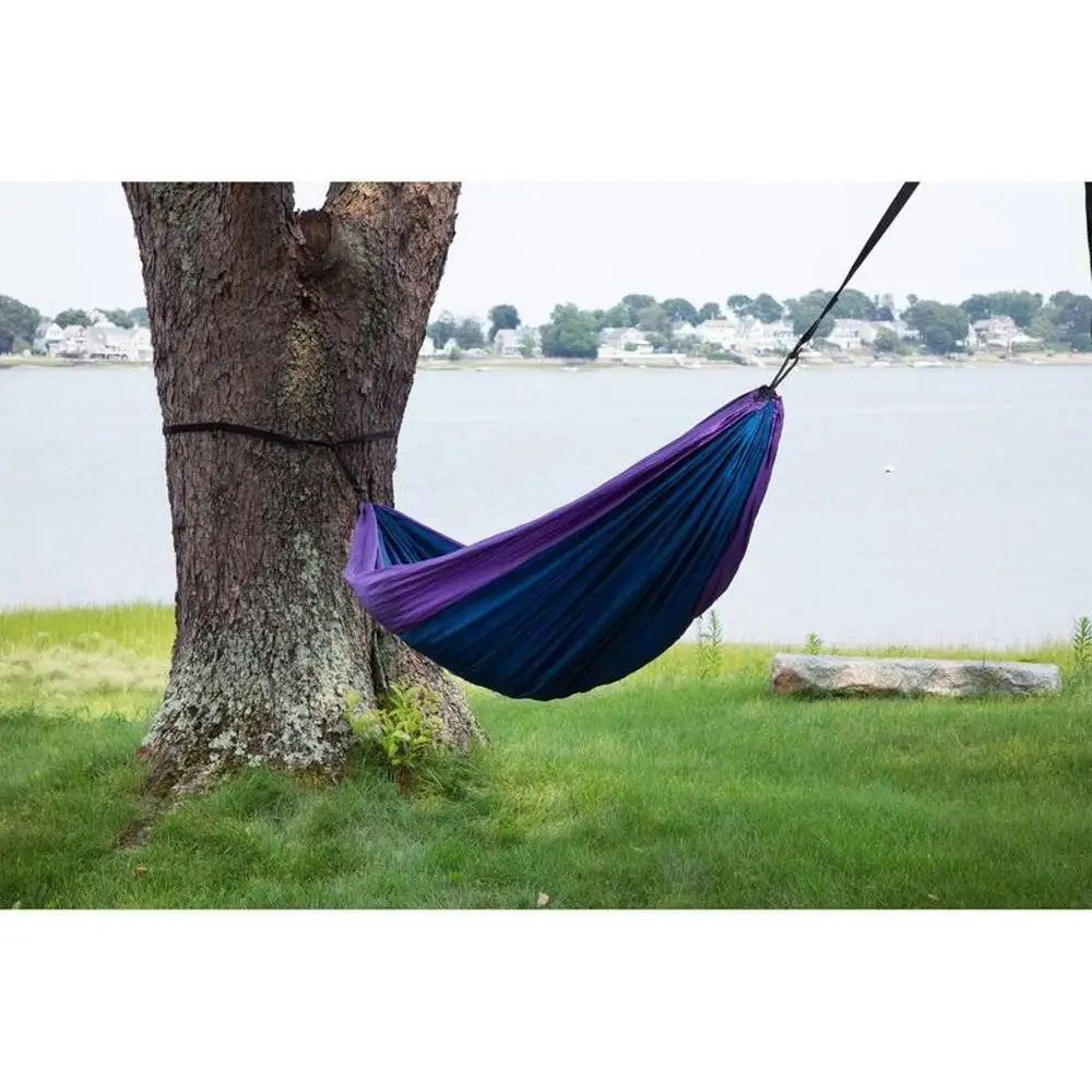 Nylon Portable Hammock Double Swing Kit 78x118 Inches Blue/Purple Tree Straps & Carabiners Lightweight  Durable Outdoor Camping