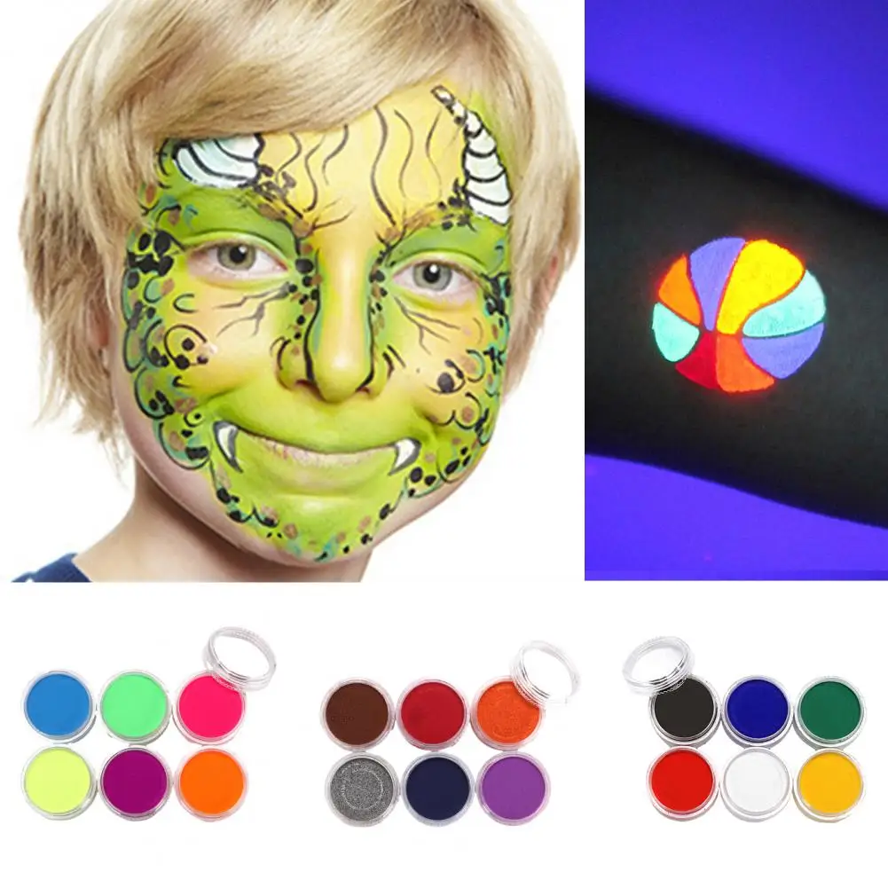 Paint Paste Concentrated Pigment Glow Dark Face Body Paint Set 6 Fluorescent Colors for Kids Adults Halloween Makeup Kit