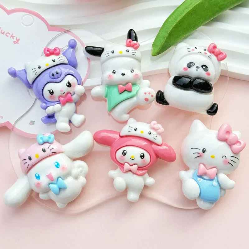 2pcs Big Card Cross-dressing Puppy Resin DIY Jewelry Accessories Cartoon Miniso Hello Kitty Resin Flatback Cabochon Material