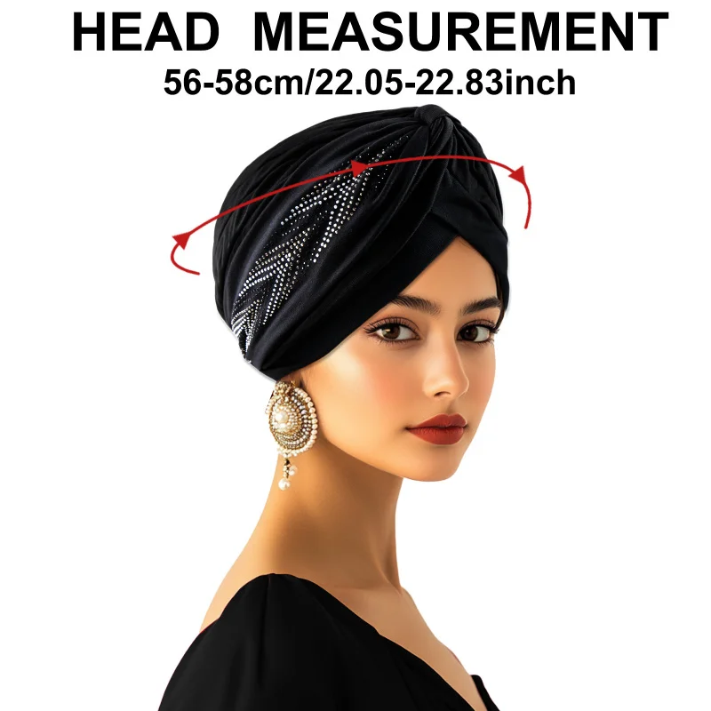 

Fashion Rhinestone Embroidered Headwrap Cap - Black White Solid Turban Hat Women's Chic Versatile Women Outdoor Daily Commute