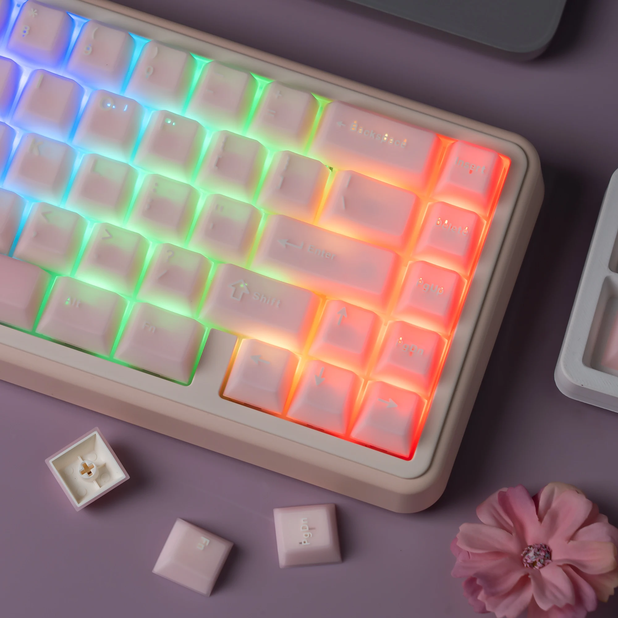 Womier Pink Translucent Keyboard Keycap Semi-transparent Double Shot ABS Keycaps 121 Key Cherry Profile for MX Switches Keyboard