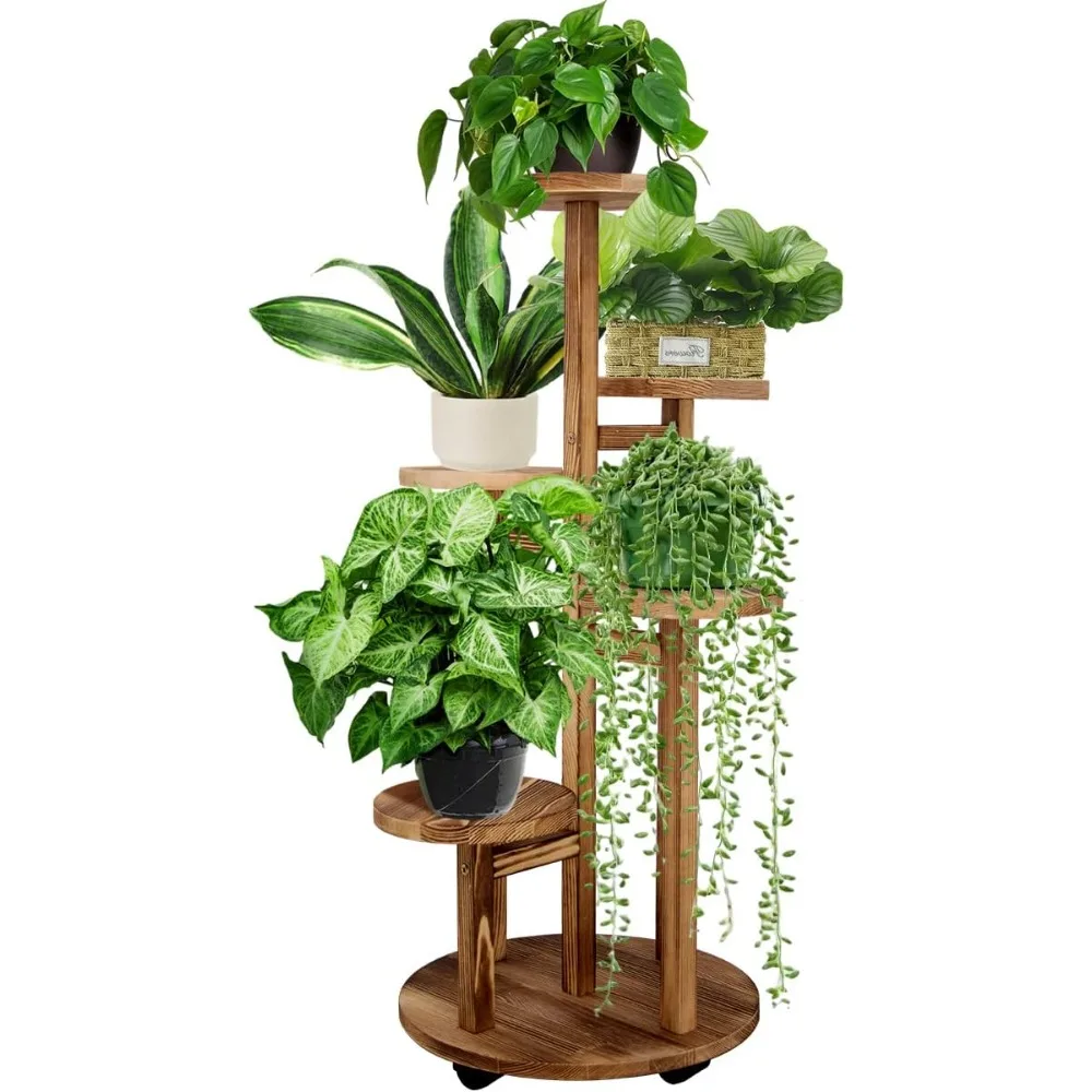 

GEEBOBO 5 Tiered Tall Plant Stand for Indoor, Wood Plant Shelf Corner Display Rack, Multi-tier Planter Pot Holder Flower Stand