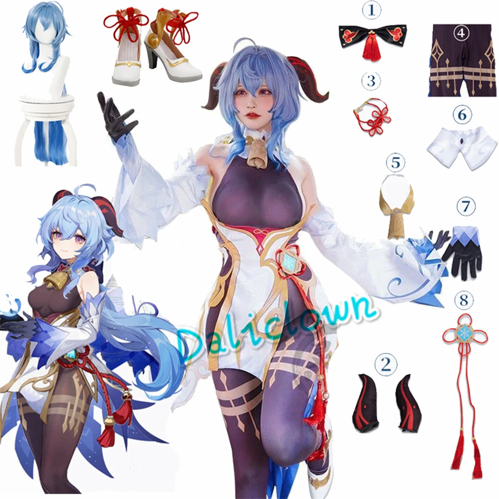 Spel Genshinimpact Ganyu Cosplay Kostuum Anime Halloween Feest Verkleedkleding Vrouwen Sexy Outfit Schoenen Pruik Hoorns Rekwisieten Anime Pak