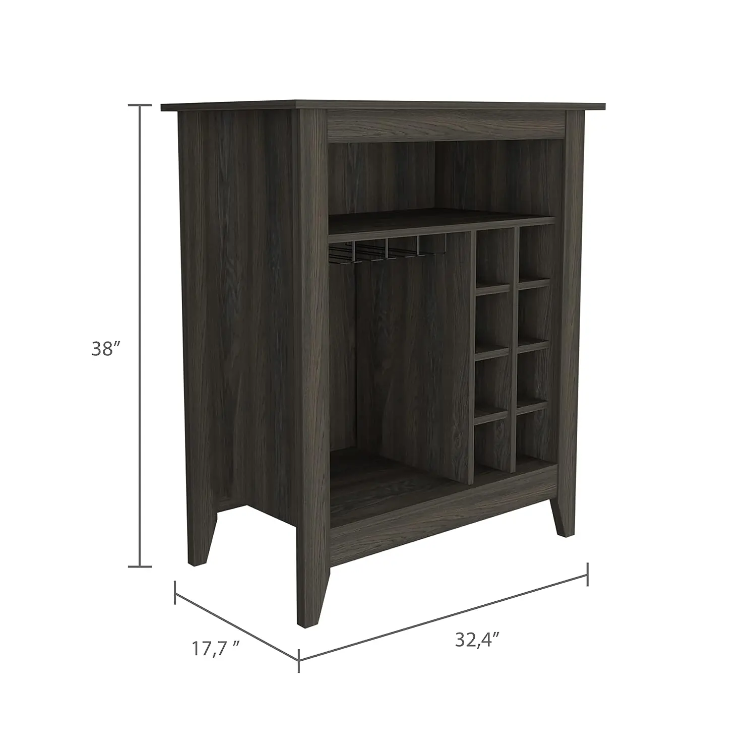 Bar Cabinet Espresso 6 Wine Racks Open Shelf Drawer & Spacious Top Easy Assembly, Customized