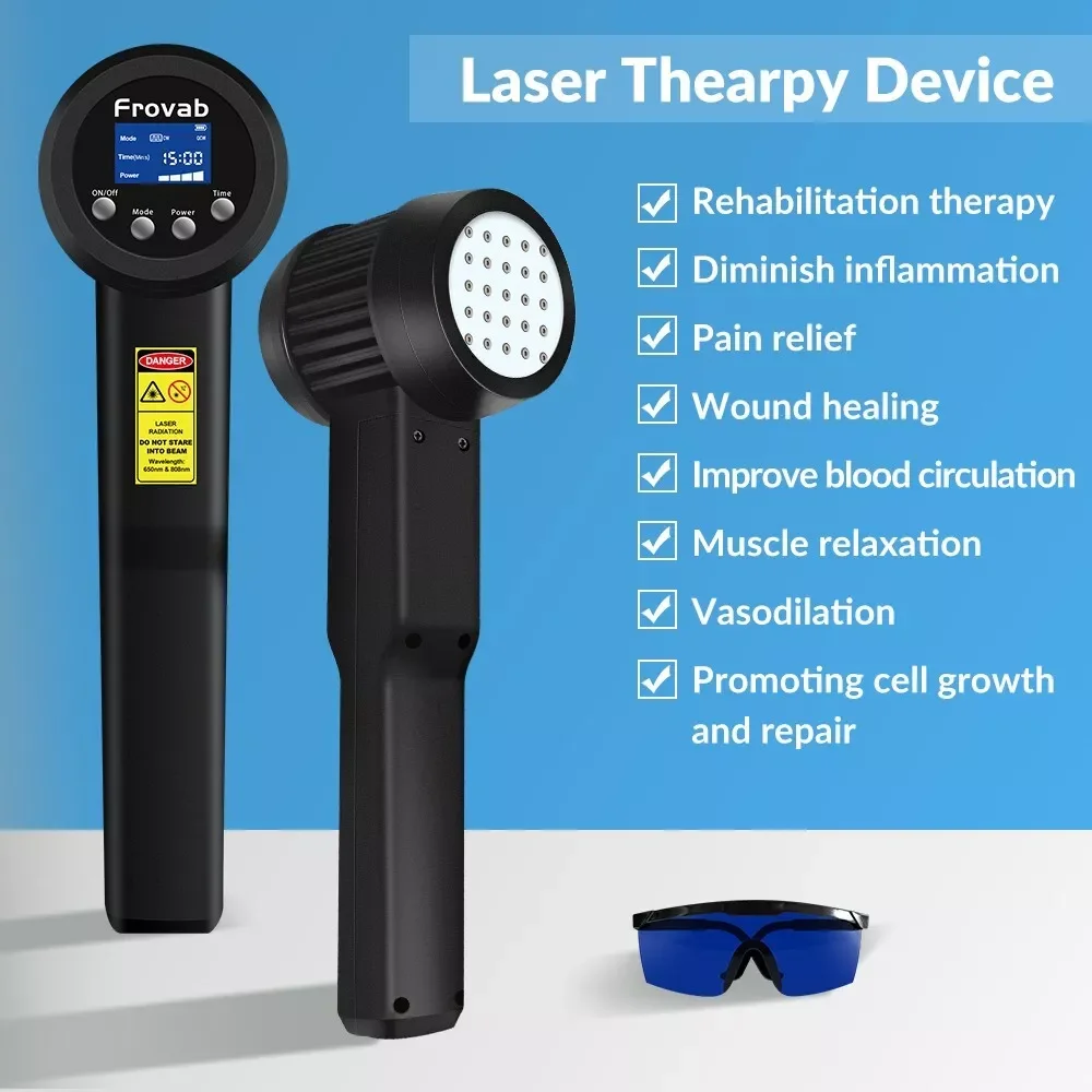 

Frovab Cold Laser Therapy LLLT Device 10W 808nm Handheld Near Infrared Non-invasive Pain Relief for Knee Back Shoulder Neck