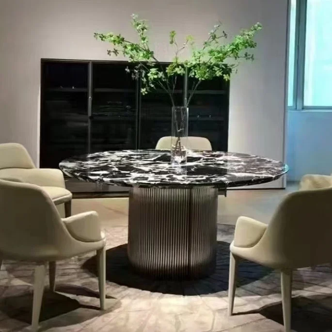 

# Luxury Natural Marble Dining Table For Restaurant High-end Oil-resistant Turntable With Italian Light Luxury