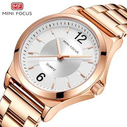 MINI FOCUS 0308 Women Quartz Watch Round Fashion Elegant Simple Rose Gold Luxury Stainless Steel Strap Ladies Wrist Watch Gift