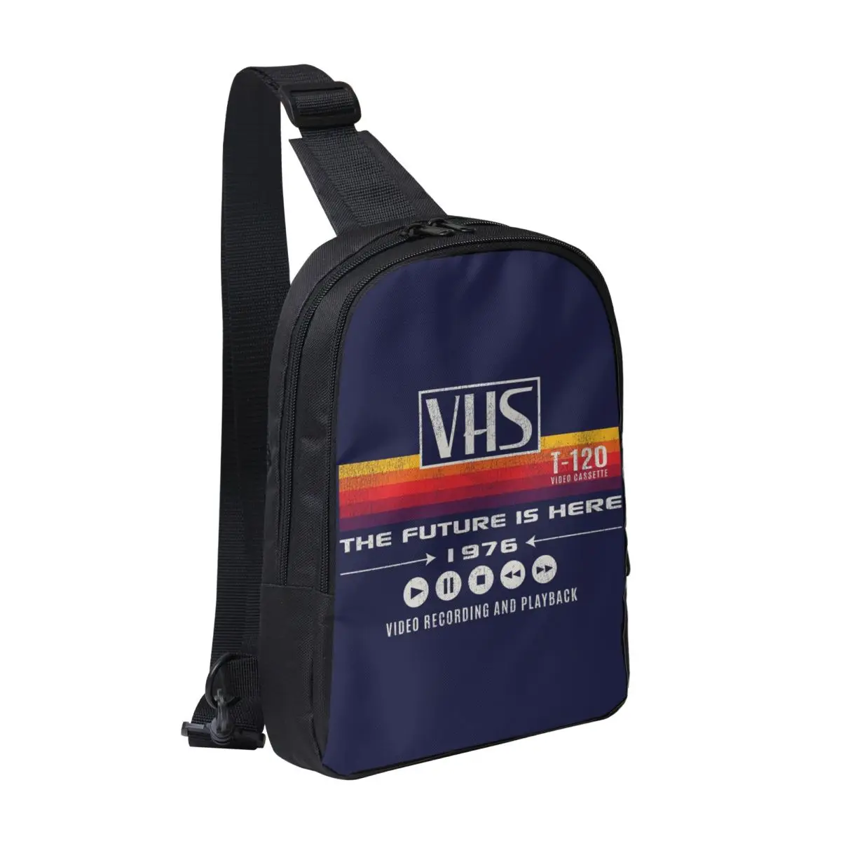 

VHS The Future Is Here 1976 Worn Out Dks Chest Bag Men Sling Crossbody Backpack Chest Bag Travel Hiking Daypack Shoulder Bag
