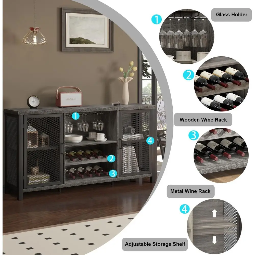 Rustieke grijze eiken drank- en glazen opbergkast voor thuisbar en eethoek