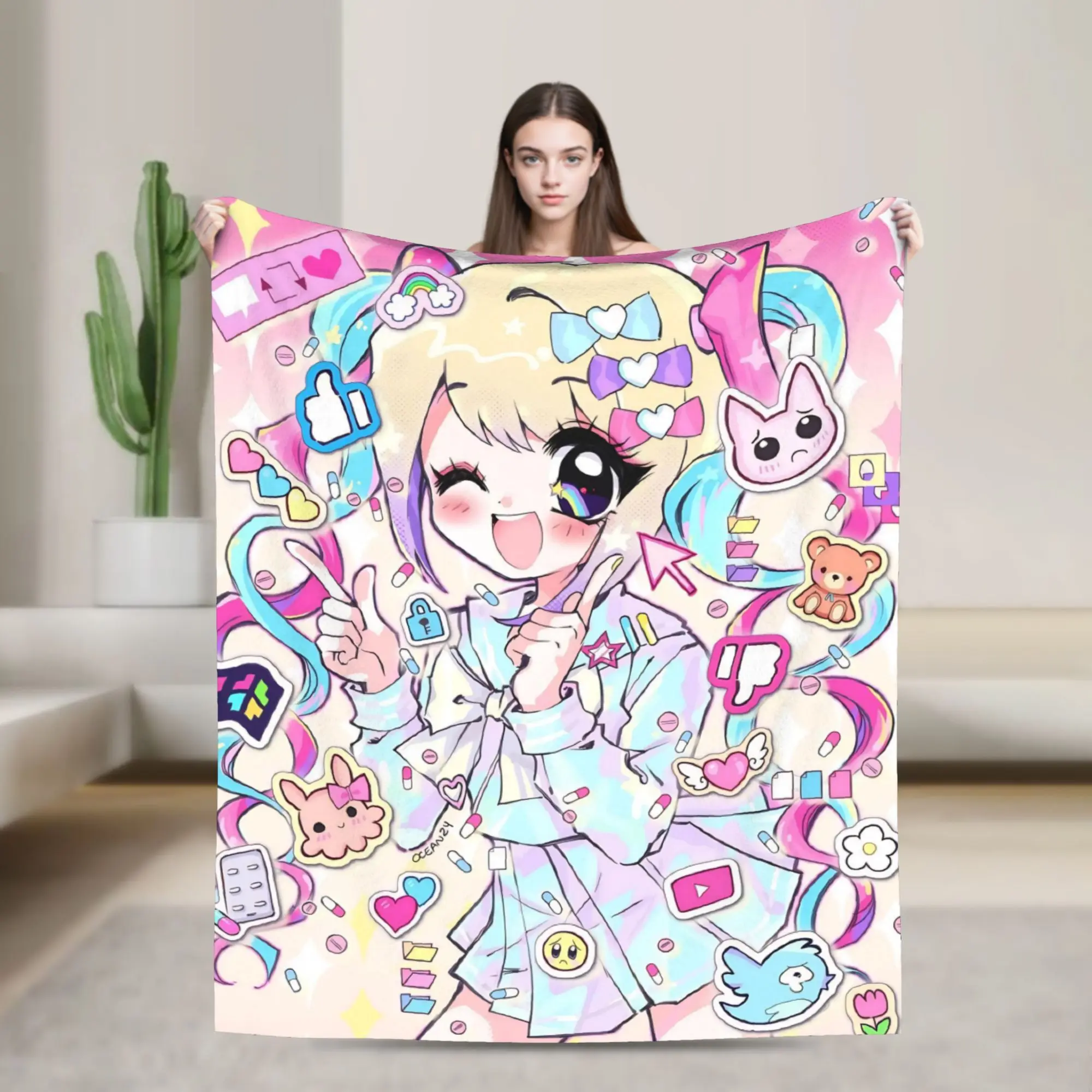 OMG kawaii Angel Flannel Blankets Needy Girl Overdose Vintage Throw Blankets for Home 200x150cm Rug Piece