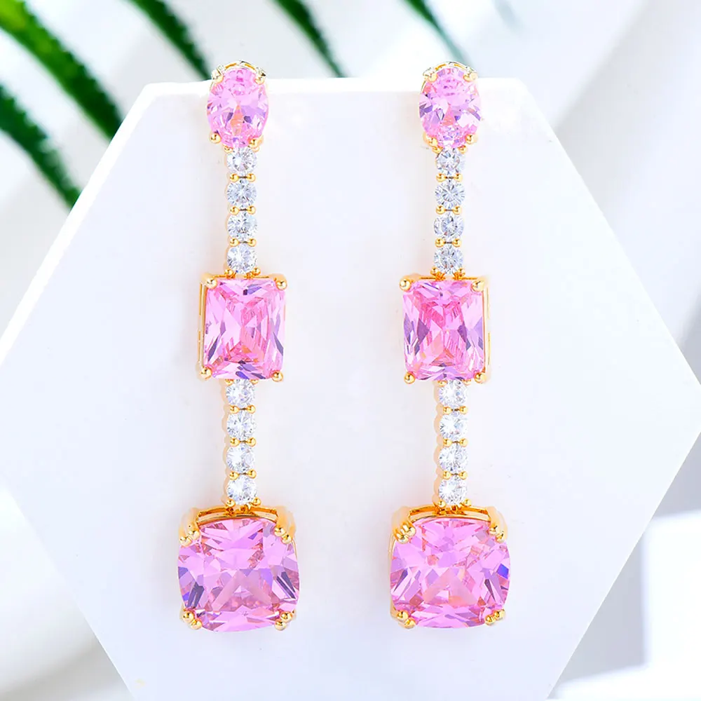 Soramoore Trendy Luxury Square Dangle Earrings For Women Wedding Party Indian Dubai Bridal Jewelry boucle d'oreille femme Gift