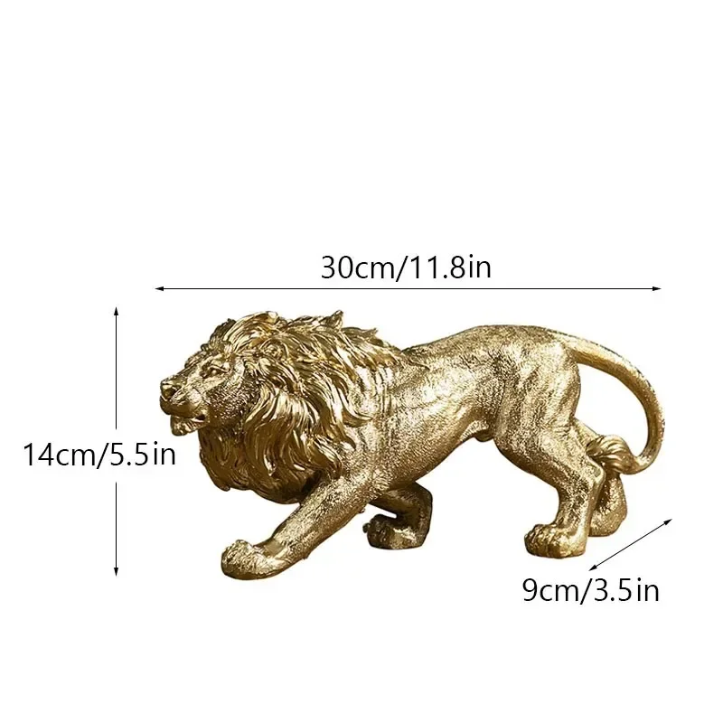 Resin Golden Lion King Statue Decorative Figurines for Desktop Fengshui Animal Ornaments Home Living Room Office Desk Decor