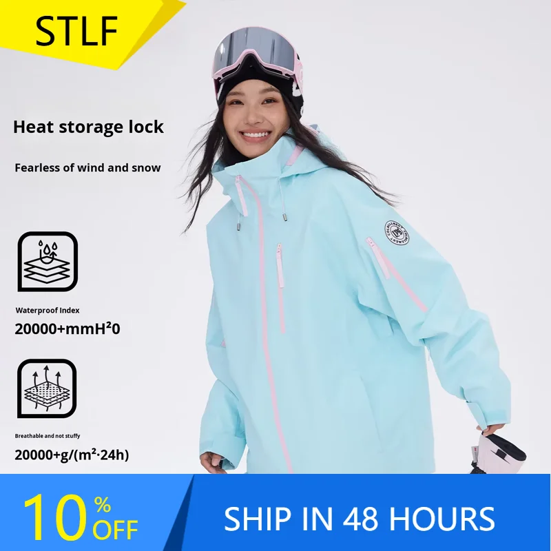 

STLF Women's 3 Layer Composite Waterproof Zipper Hooded Quick Dry Thick Warm Ski Jacket for Adult Winter Outdoor Snowboard Cycli