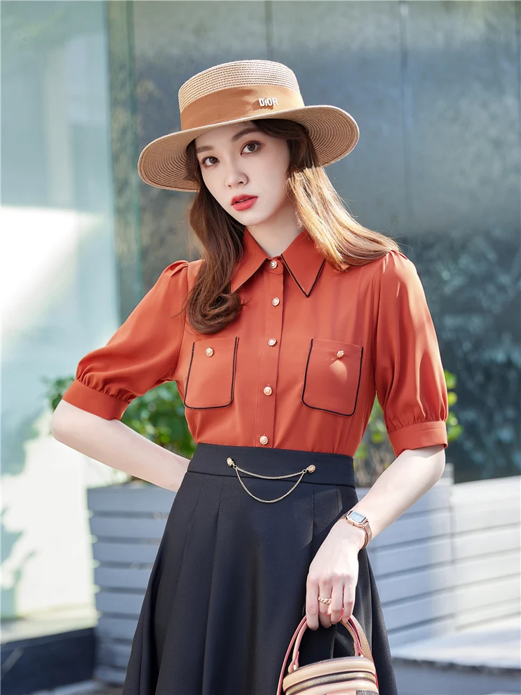 

Блузка женская с коротким рукавом, Офисная Повседневная элегантная шикарная рубашка, Белый Топ, лето 2023