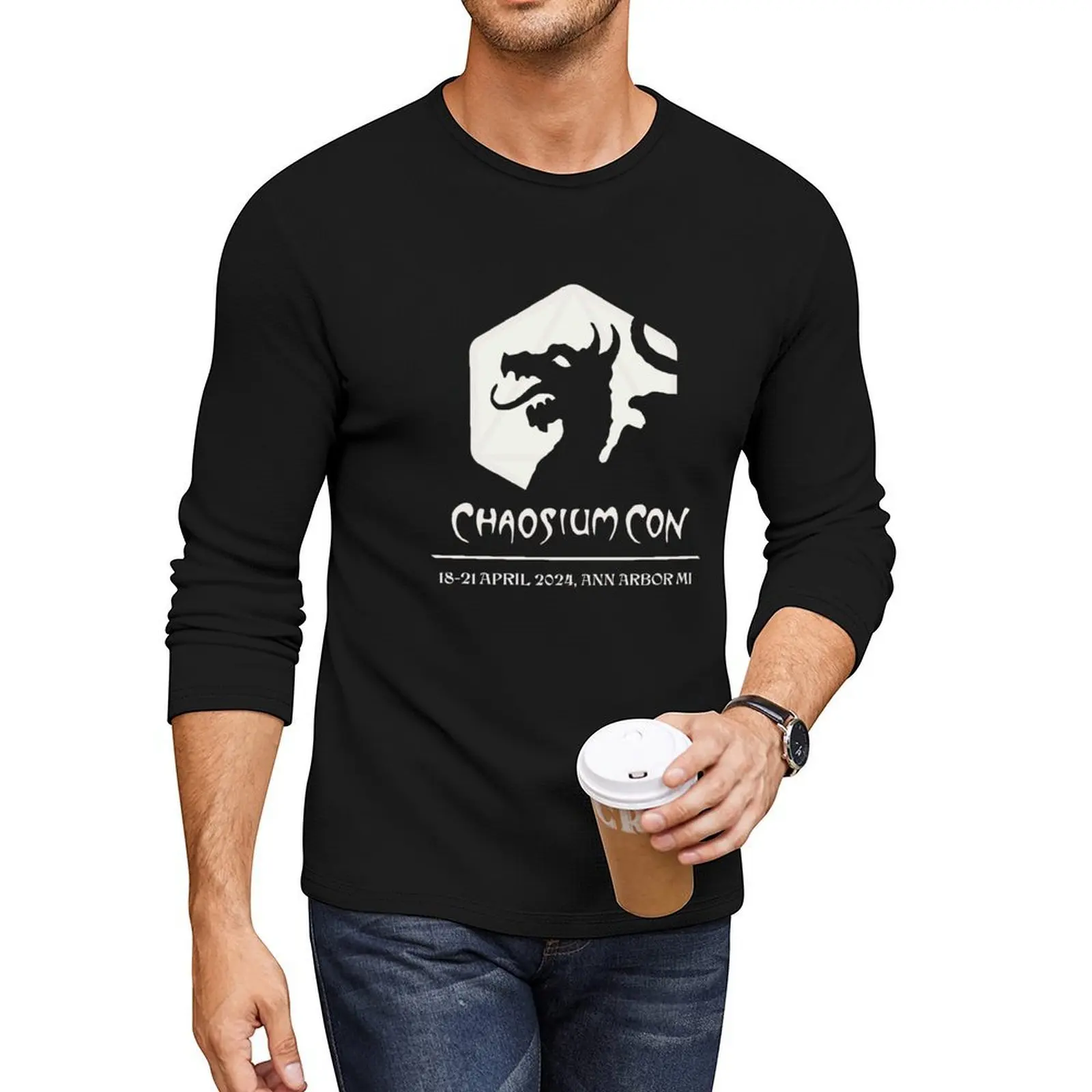 

Chaosium Con 2024 Official T-Shirt - White Logo Long T-Shirt black t shirt plain t shirts men