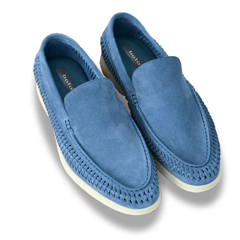 

High Quality Men's Suede Woven Loafers Breathable Slip-On Casual Shoes Genuine Leather Lightweight Flat Driving Shoes