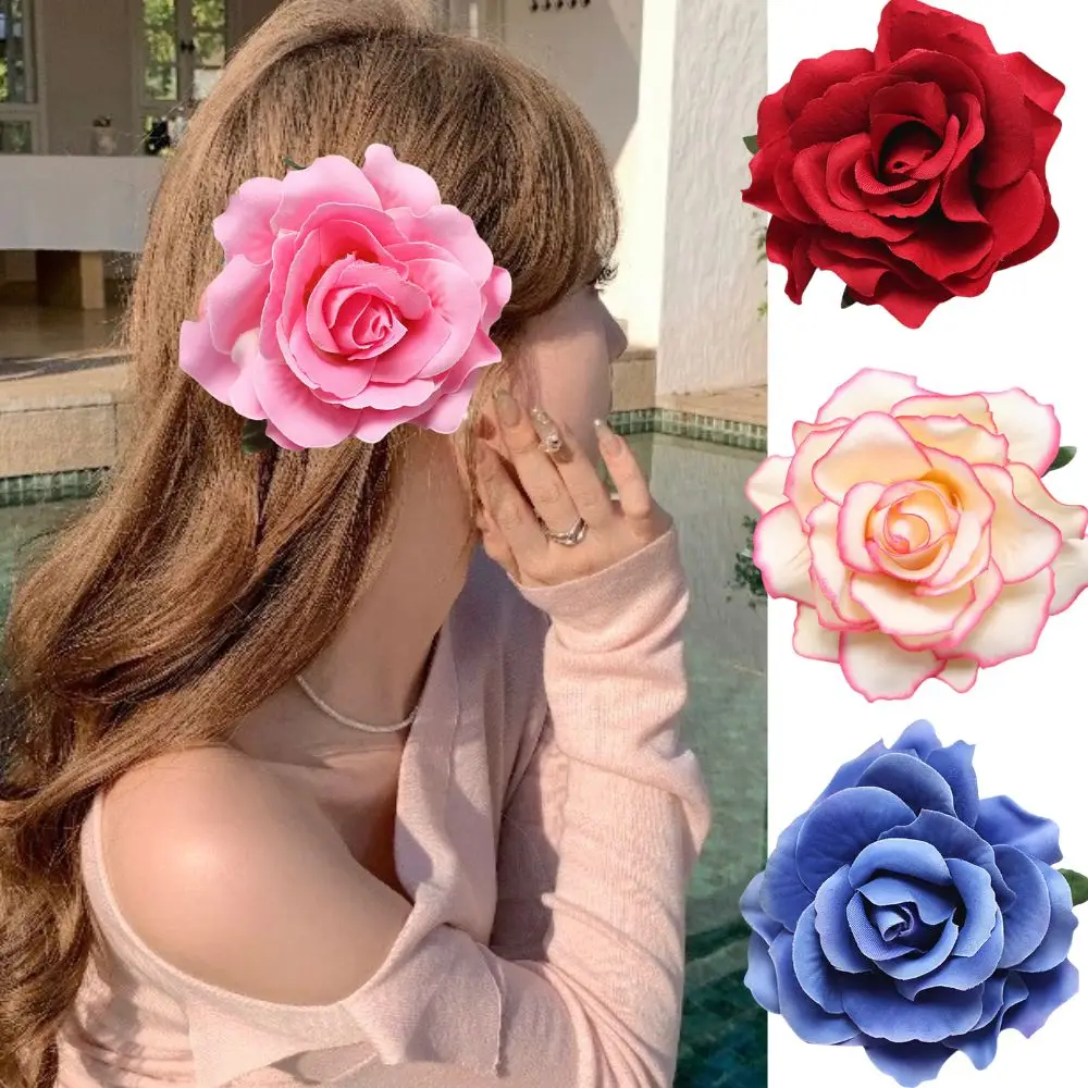 Rose Flower Hairpin Summer Beach Headdress Hawaii Flowers Hair Clips Bohe Style Bridal Flowers Hair Clips Barrette For Wedding