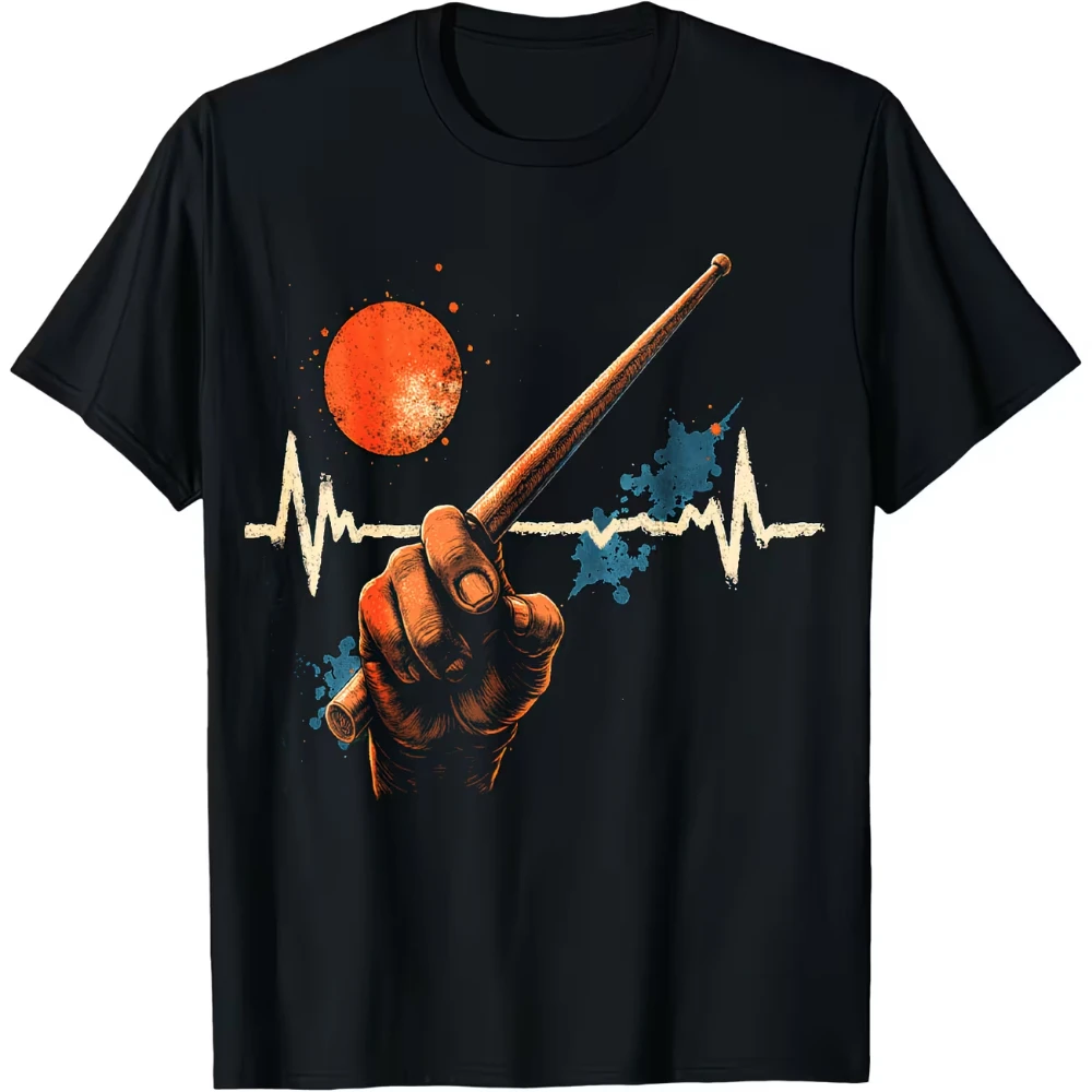 Men's T Shirt Drummer Heartbeat & Drum Pattern Graphic Women Cotton Summer Oversize Streetwear Casual Loose Short Sleeve Top