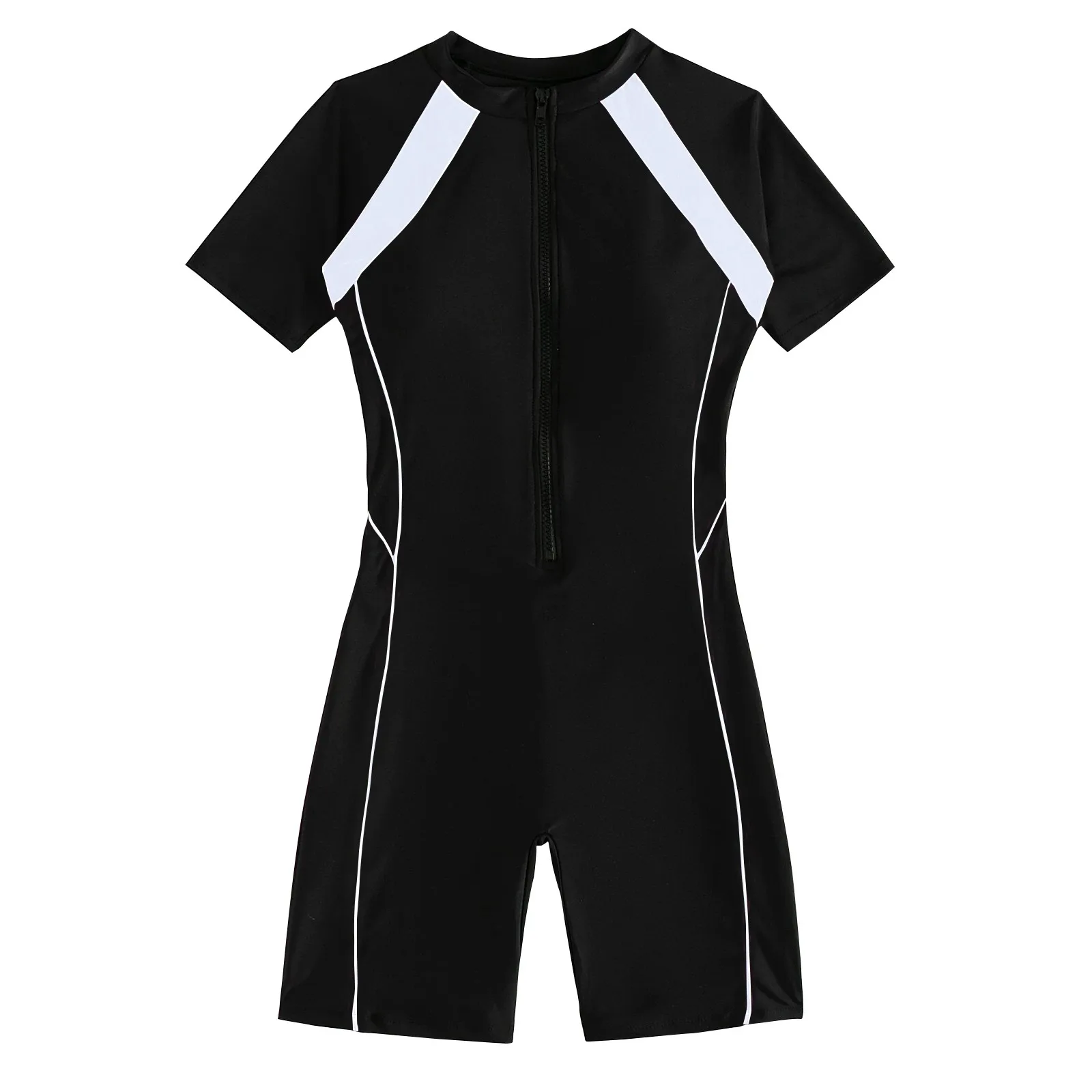 YHOPE Traje de baño de una pieza con cremallera y manga corta de ángulo plano de retazos de Color sólido para mujer caliente