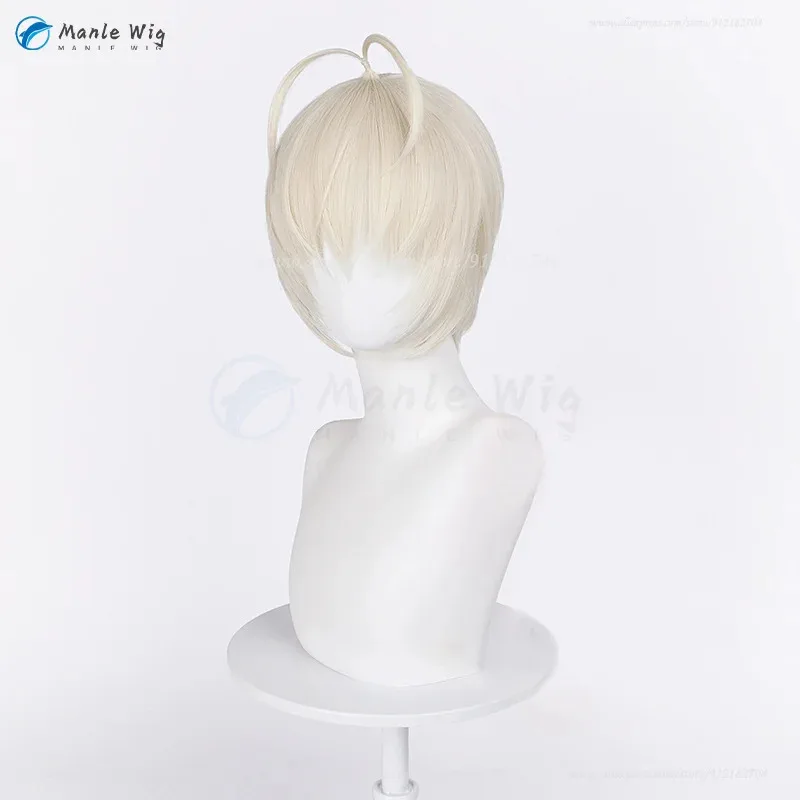 أنيمي Kasugano Haruka تأثيري الباروكات الرجال قصيرة رمادي فاتح الذهبي شعر مستعار مقاومة للحرارة الشعر الدعائم الطرف شعر مستعار + غطاء شعر مستعار