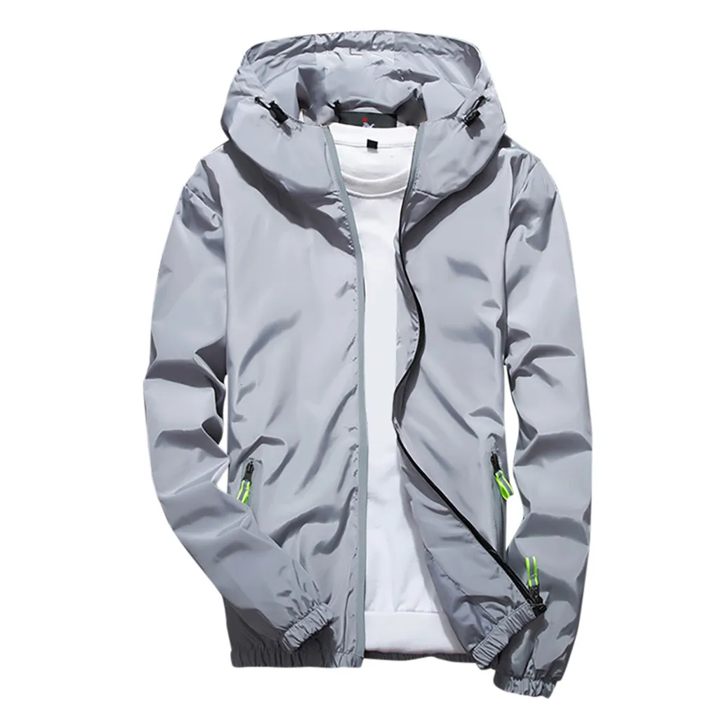 

Men Classic Jackets Solid Trend Reflective Elastic Cuff Jackets Autumn Outdoor Large Size Zipper Straight Hoodie Jackets