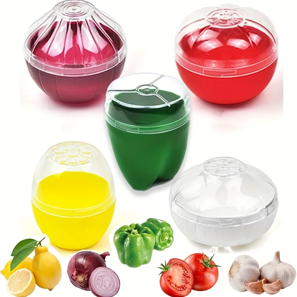 Set Mini Fruits And Vegetables Sealed Box, Refrigerator Separated Crisper, Green Peppers, Garlic, Tomato, Lemon, Onion Covered F